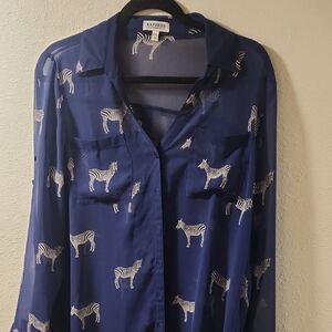 Express Blue Zebra Print Sheer Blouse